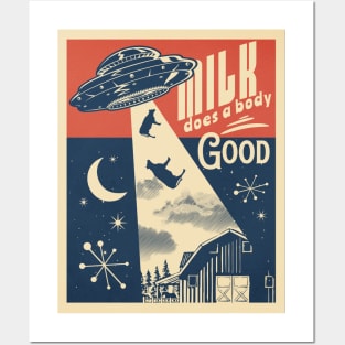 Milk does a body good Alien funny cow abduction poster Posters and Art